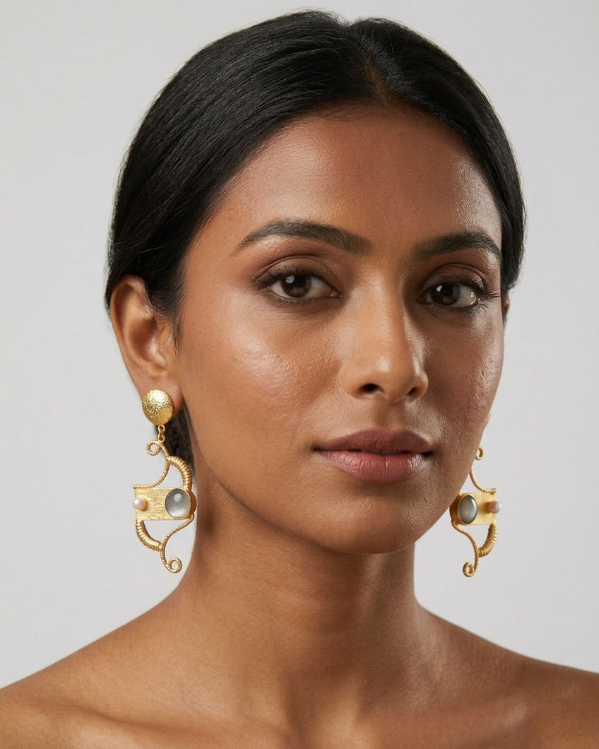 Designer arc Shape Dangler Brass earrings for women