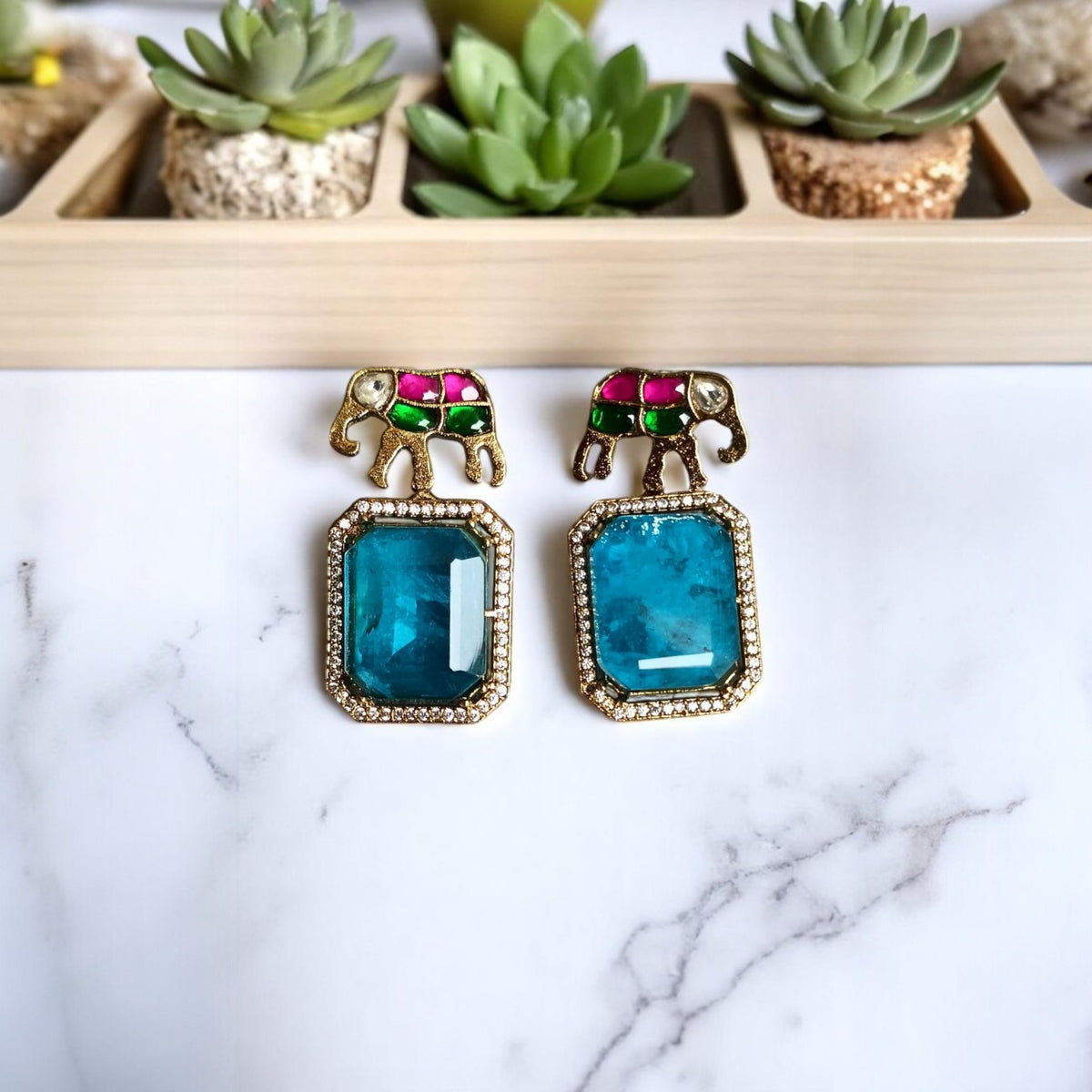 premium blue doublet stone earrings