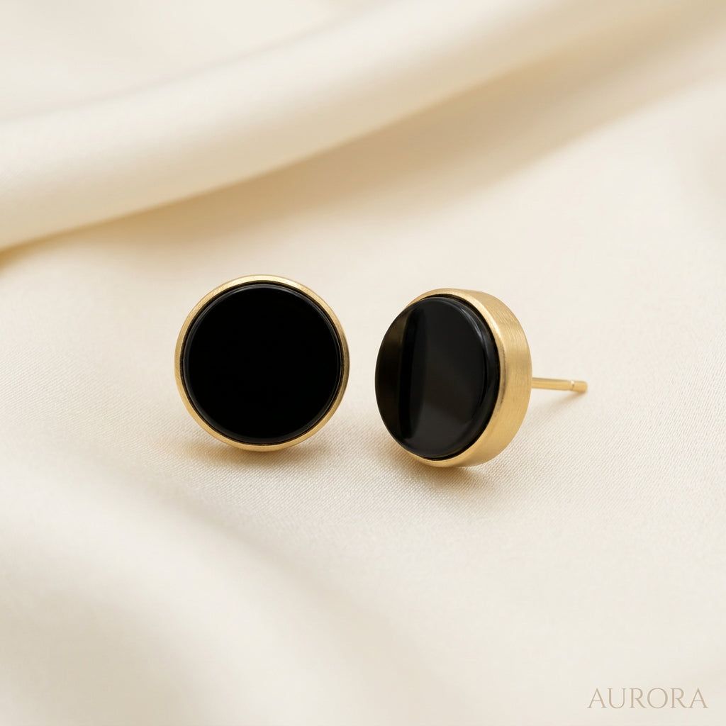 Golden brass natral stone stud earrings for dailywear