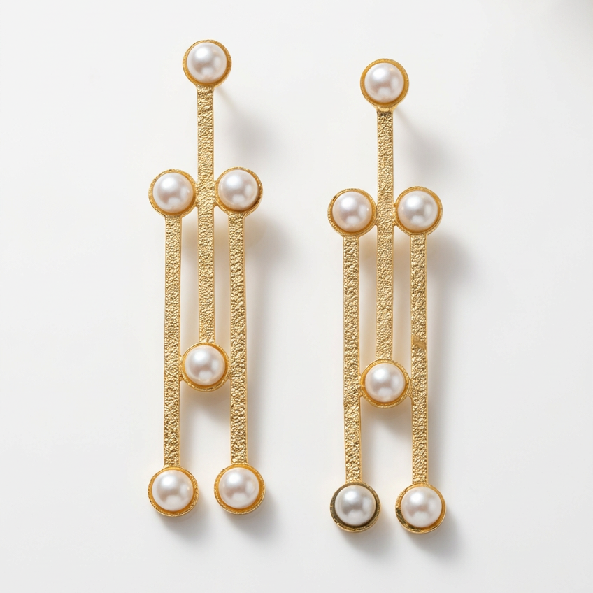 Pearl Matt Gold Brass Earrings