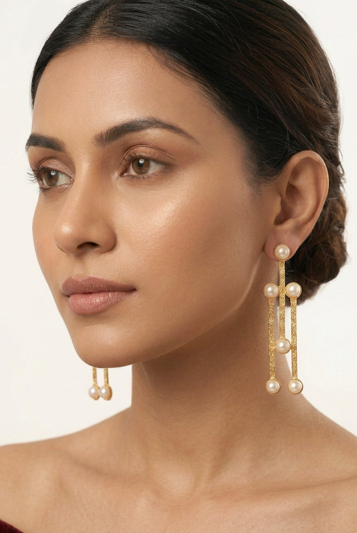 Pearl Matt Gold Brass Earrings