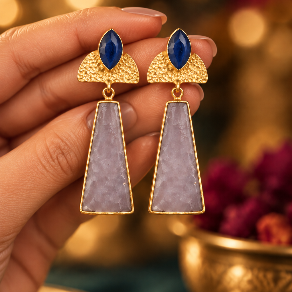 Reha brass natural stone stud earrings
