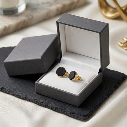 brass and black natural stone stud earrings 