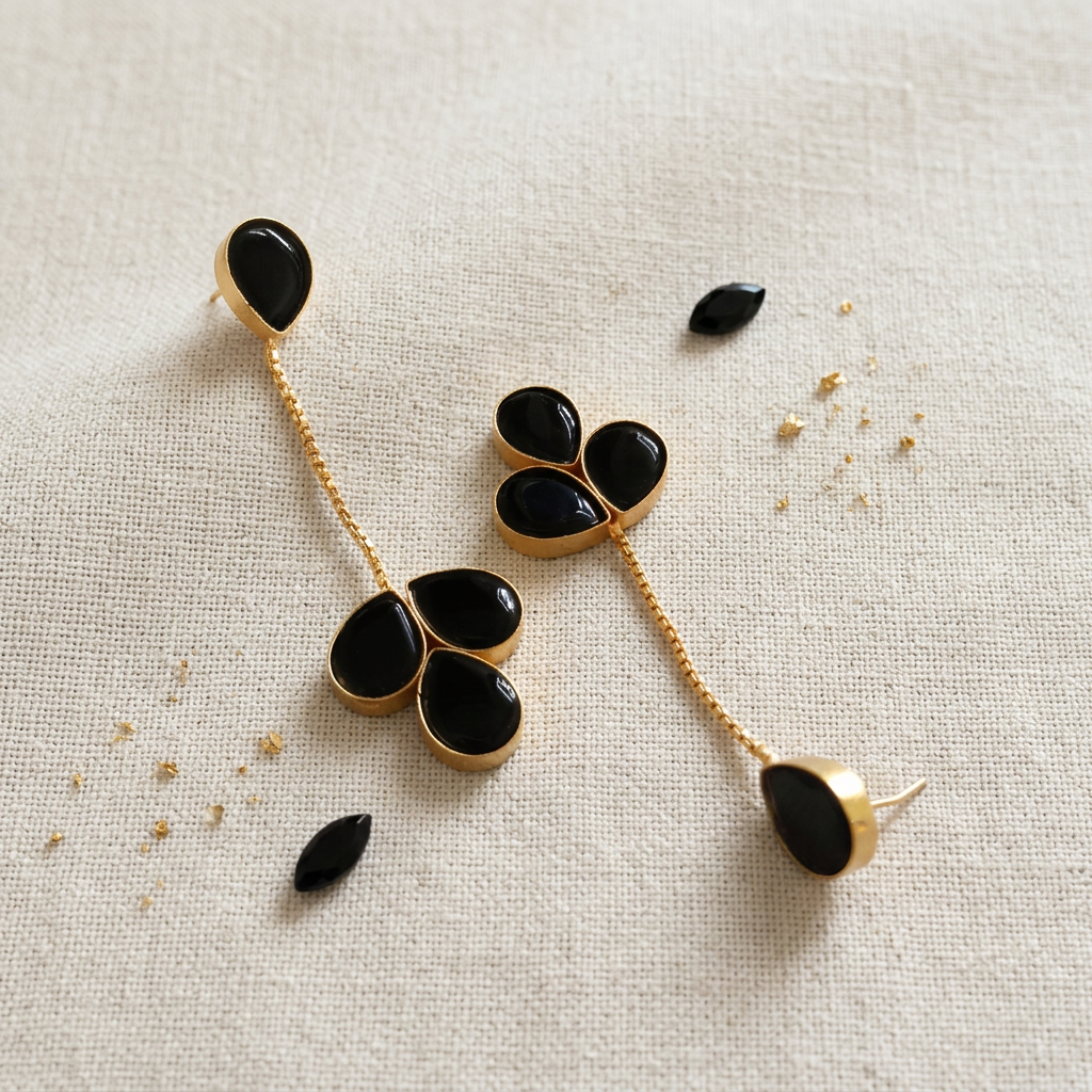 black monalisa stone dangler brass earrings for party