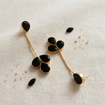 black monalisa stone dangler brass earrings for party