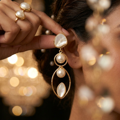Pearl & MOP Long Dangler Earrings