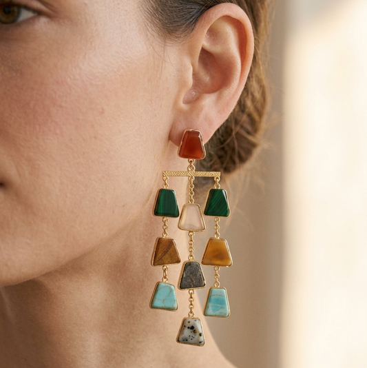 multicolored natural gemstone earrings made in brass for modern women